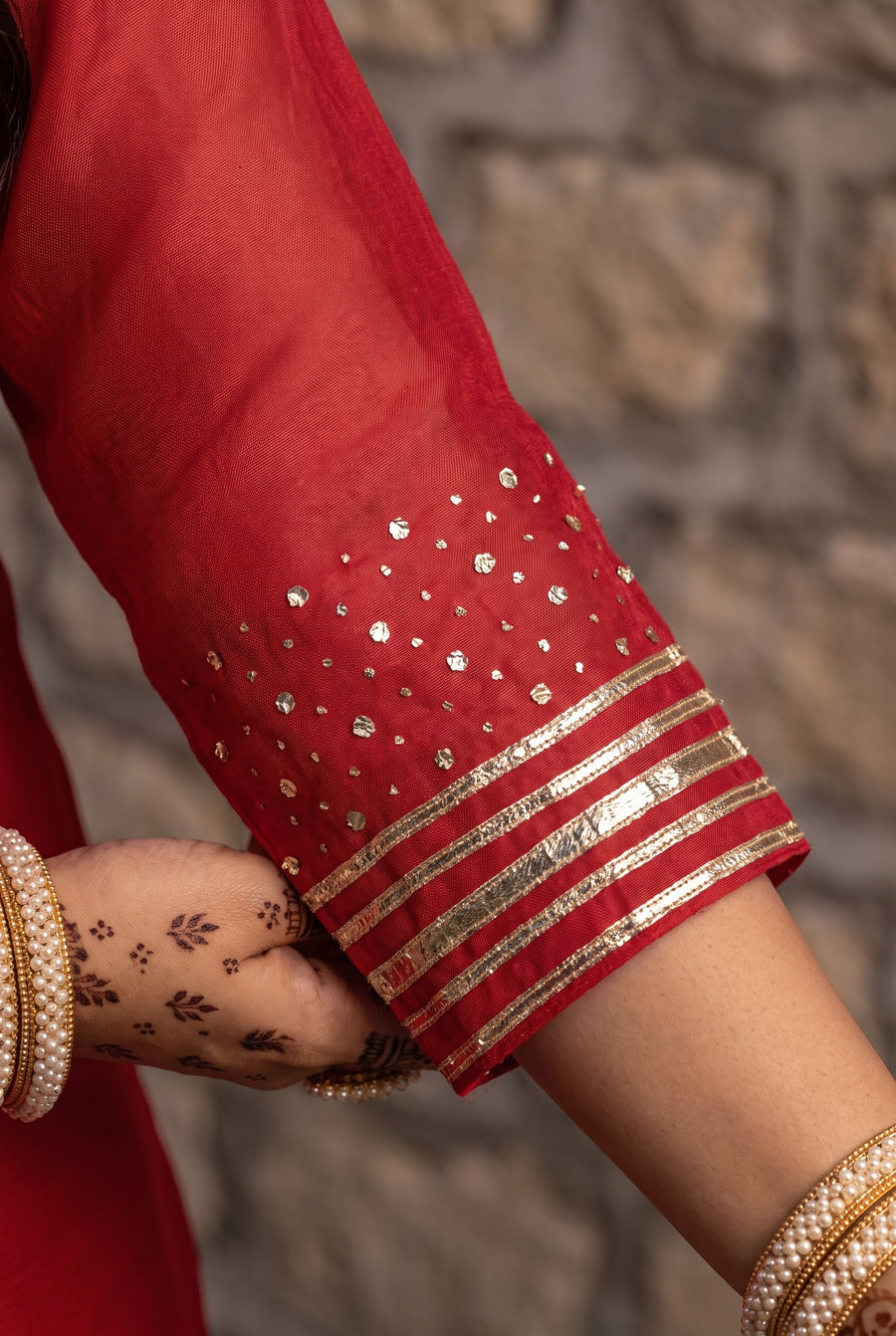Raha Mul Chanderi Mukaish Anarkali Set in Red