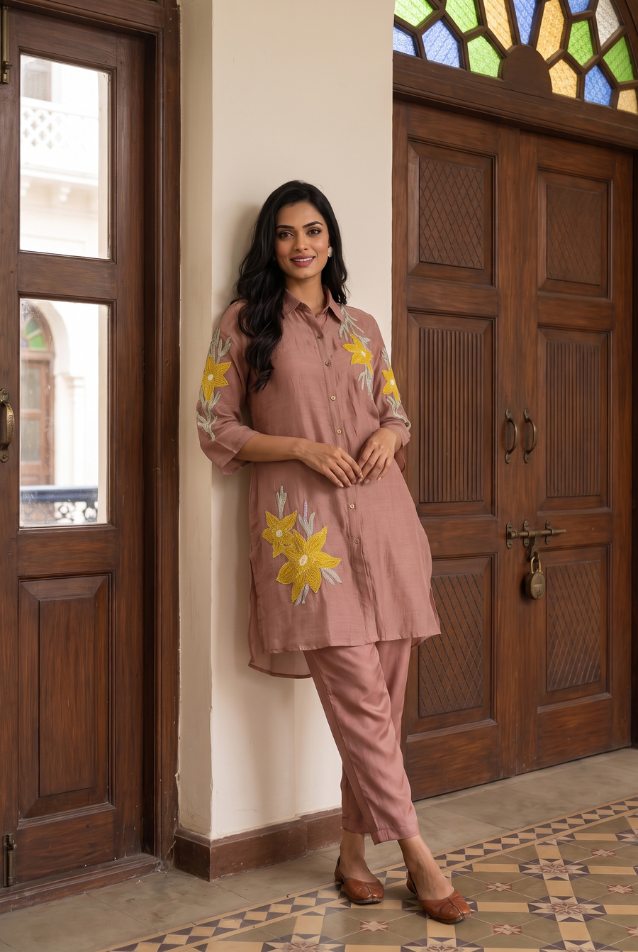 Ira Mul Chanderi Co-ord Set in Pink