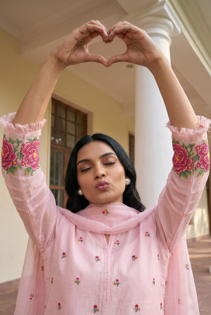 Zia Cross-Stitch Pure Mul Chanderi Kurta Set