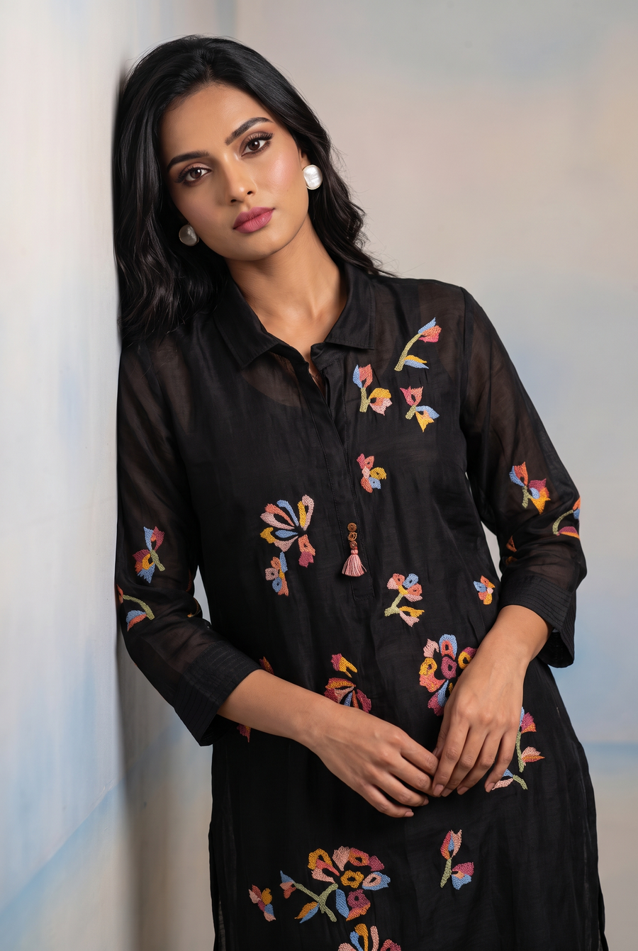 Aab Mul Chanderi Co-ord Set in Black