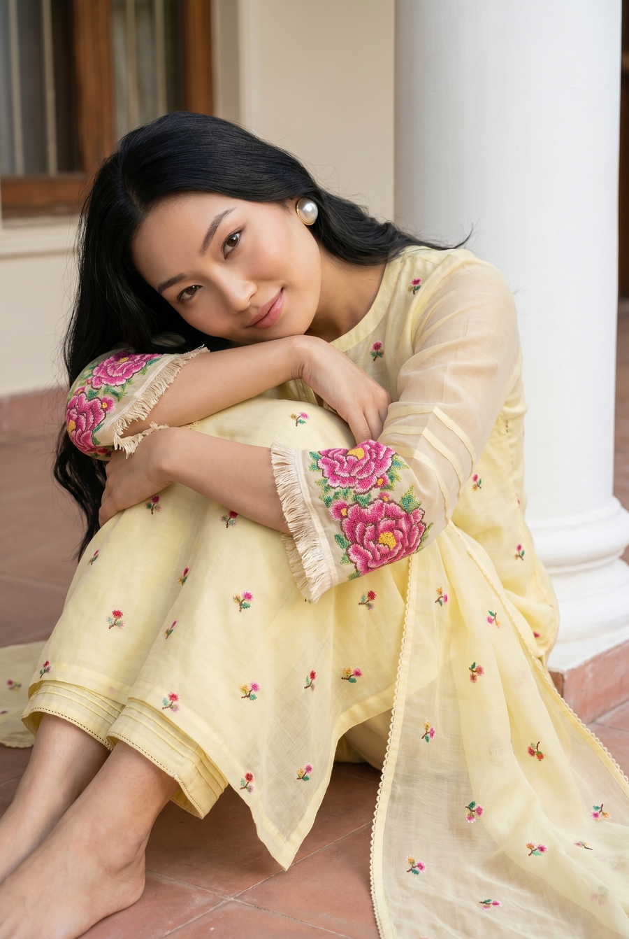 Zia Cross-Stitch Pure Mul Chanderi Kurta Set