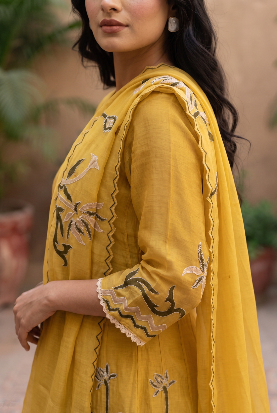 Surkhi Mul Chanderi Anarkali Set in Maize Yellow