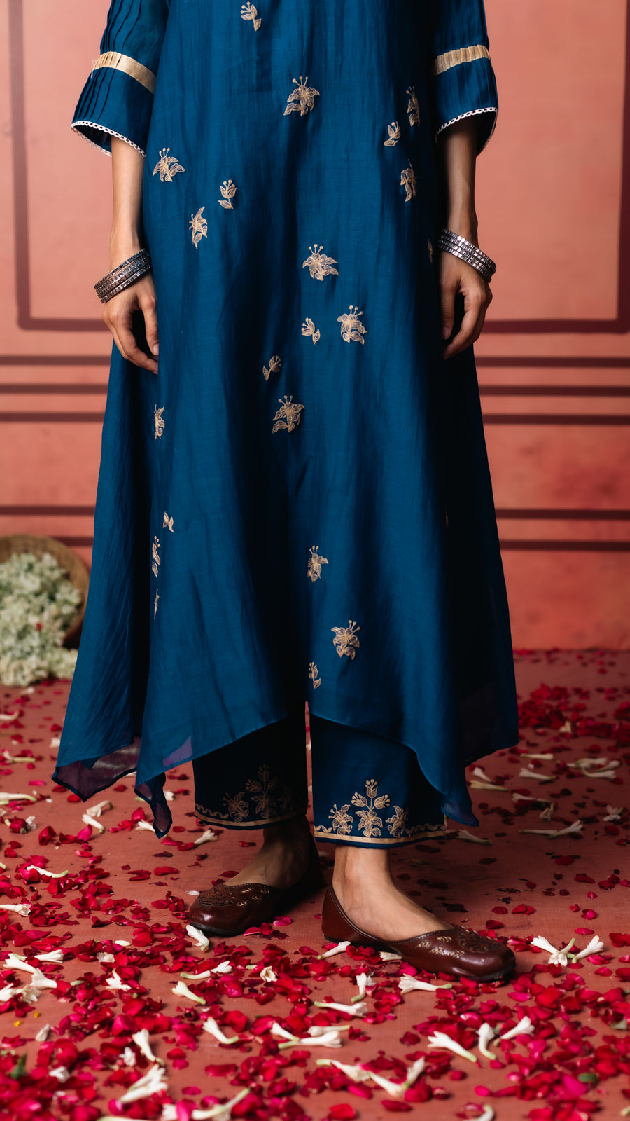 Niva Mul Chanderi Tunic Set in Blue