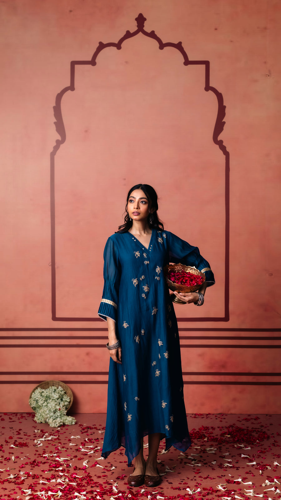 Niva Mul Chanderi Tunic Set in Blue