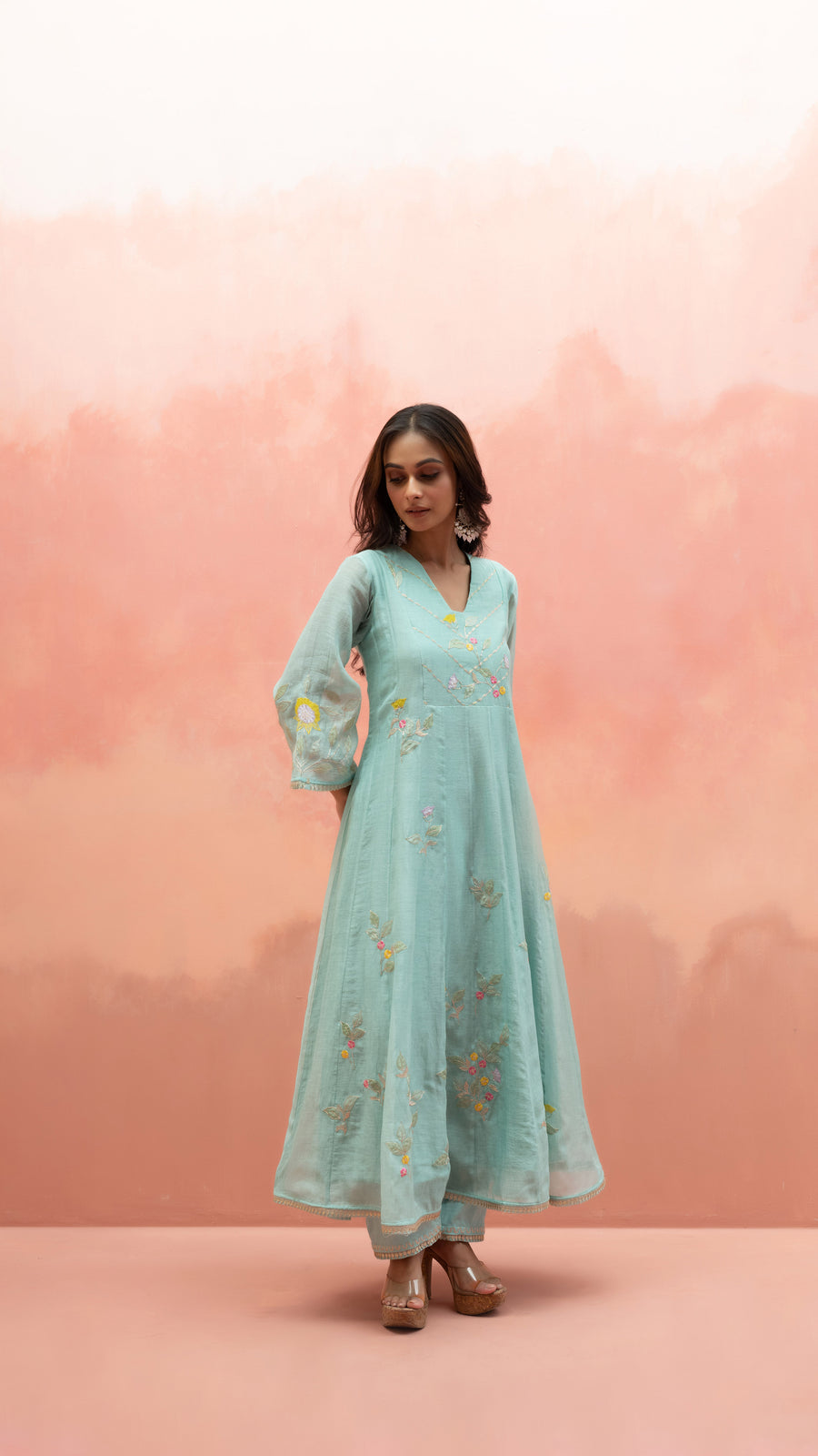 Pari Anarkali Set in Blue Green