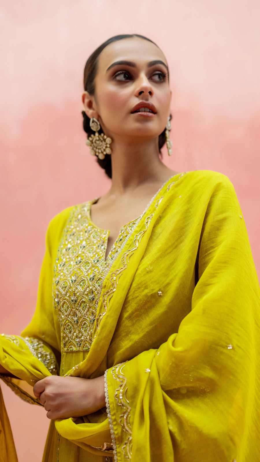 Najma Anarkali Set in Yellow Green