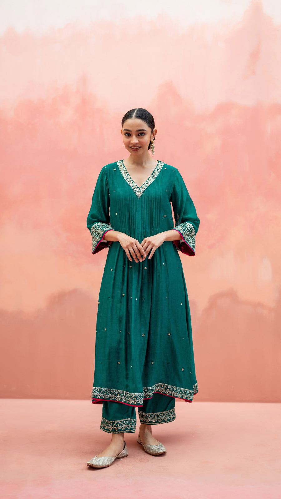 Sitara A-Line Kurta Set in Teal Green