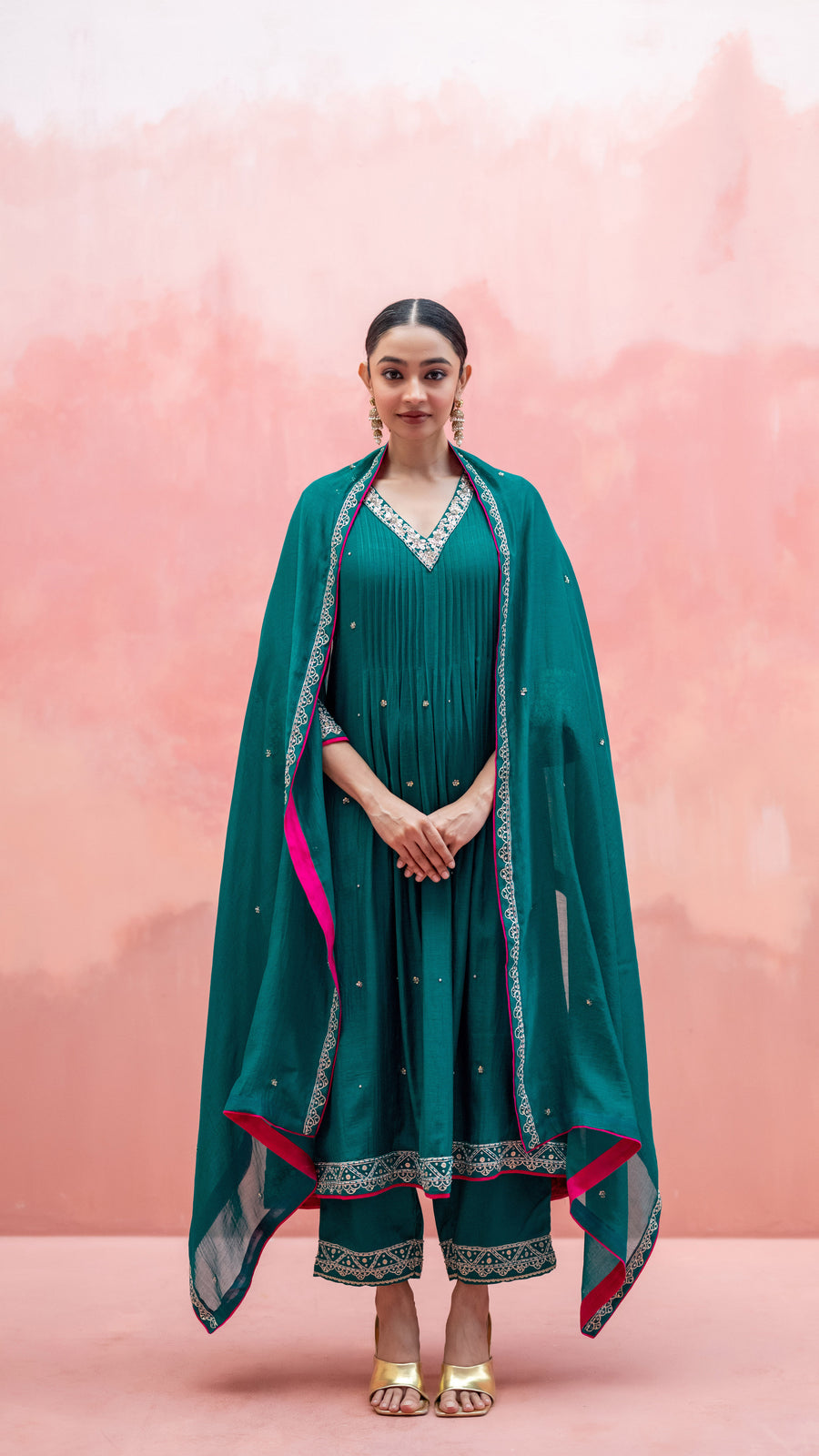 Sitara A-Line Kurta Set in Teal Green