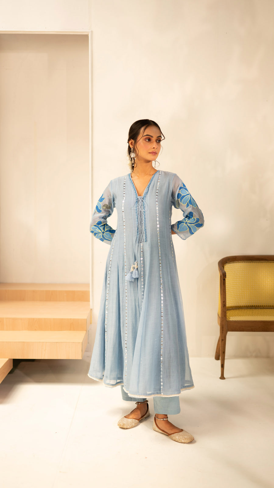 Zoya Mul Chanderi Anarkali Set
