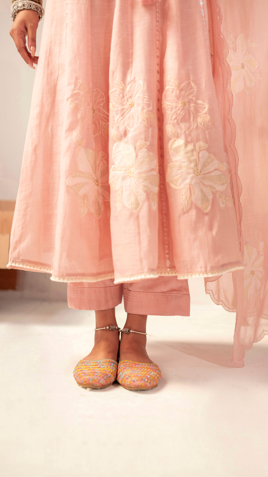 Zara Mul Chanderi Anarkali Set