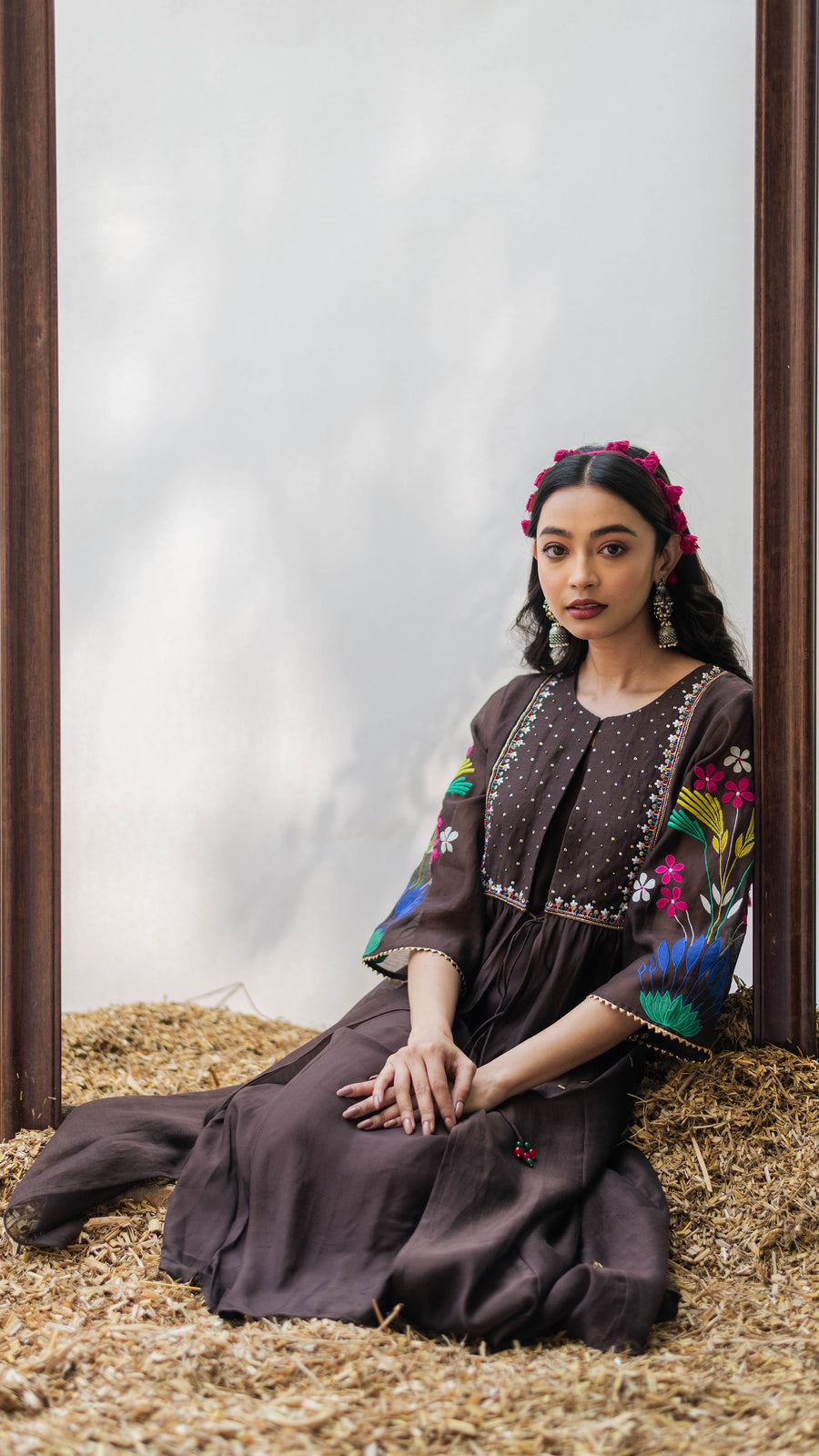 Zuri Mul Chanderi Tunic Set in Badami