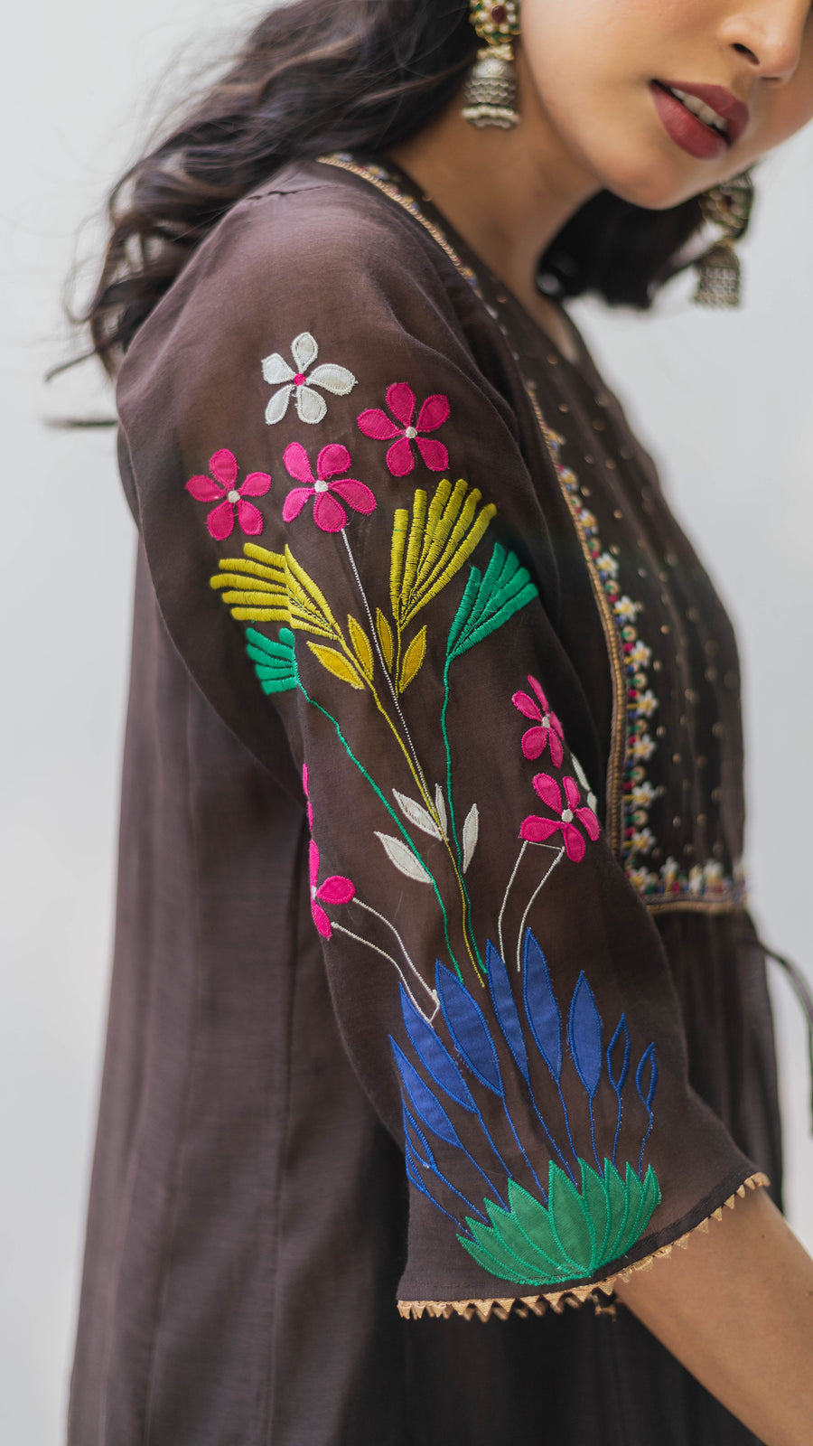 Zuri Mul Chanderi Tunic Set in Badami