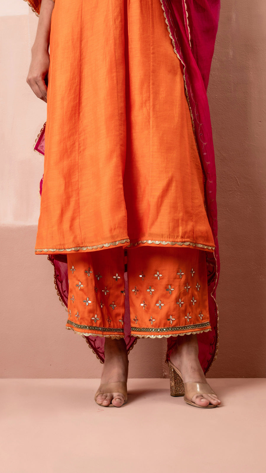 Sunehri A-Line Anarkali Set (Orange)