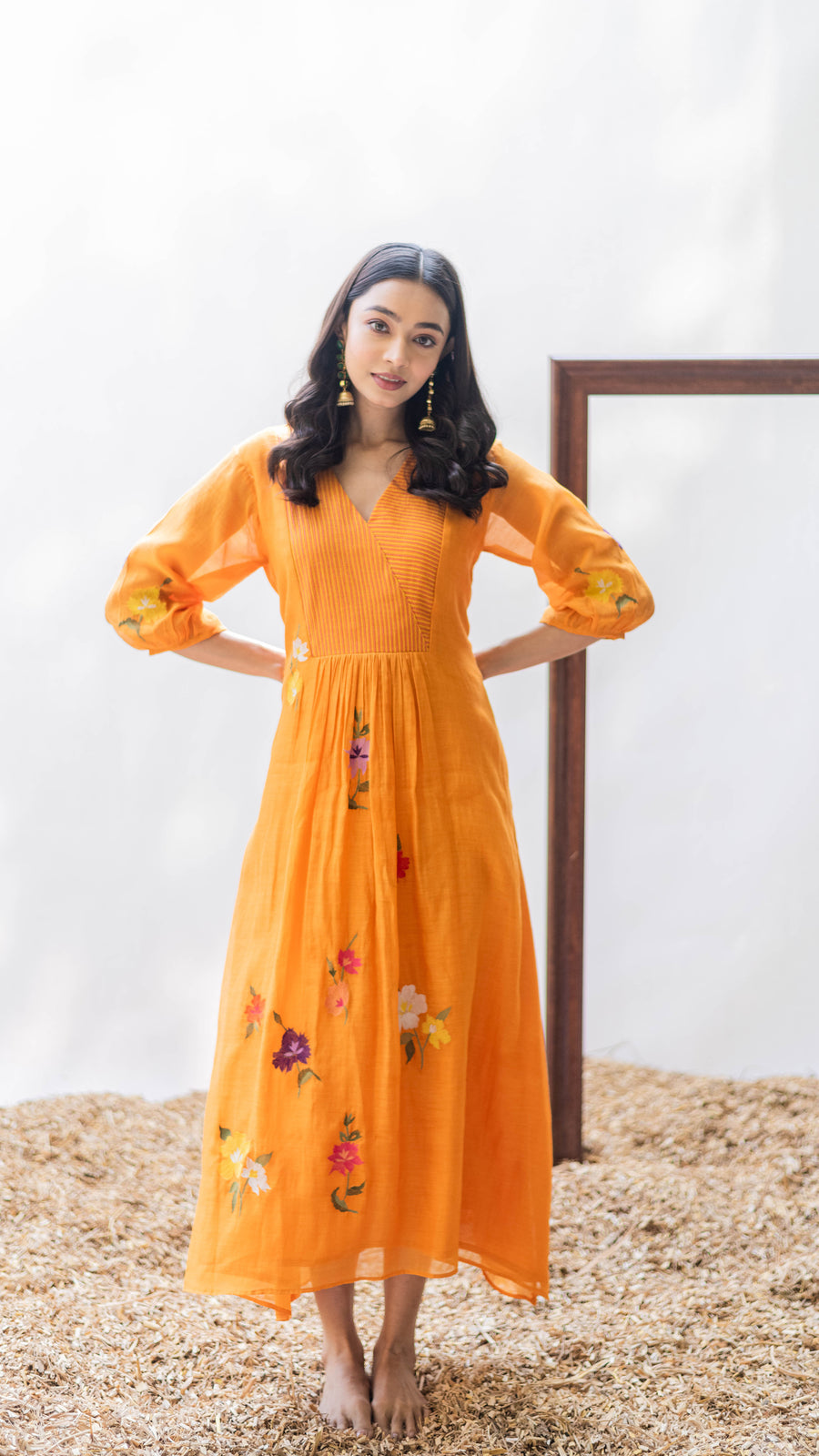 Zooni Mul chanderi Tunic Set in Narangi