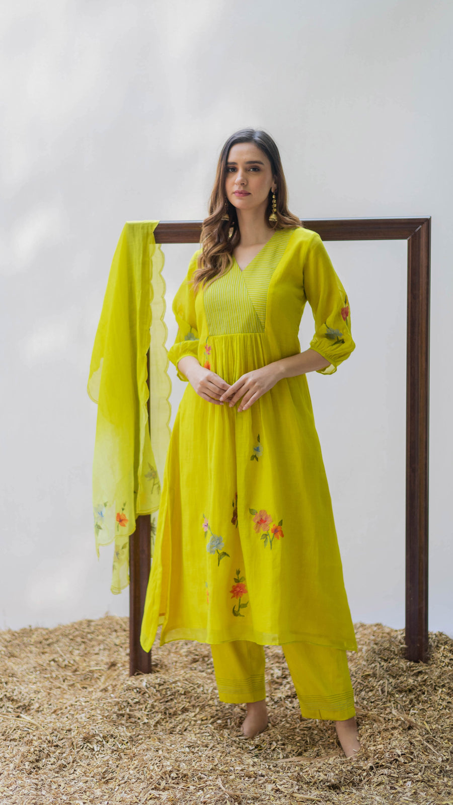 Zooni Mul chanderi Tunic Set in Angoori
