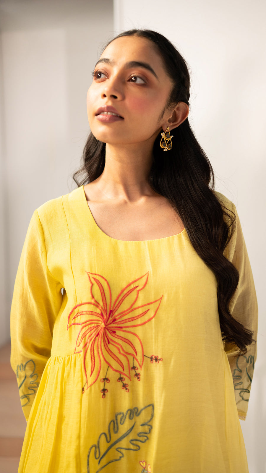 Zavi Mul Chanderi Tunic Set in Yellow