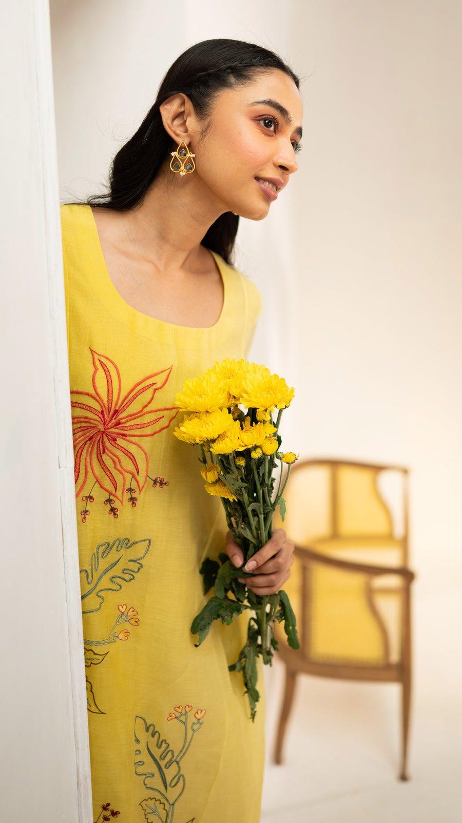 Zavi Mul Chanderi Tunic Set in Yellow