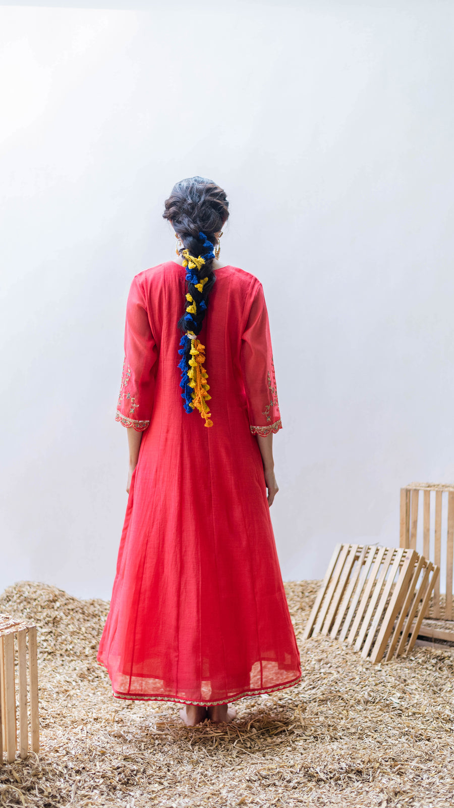 Leila Mul Chadneri A-line Kurta Set in Surkh