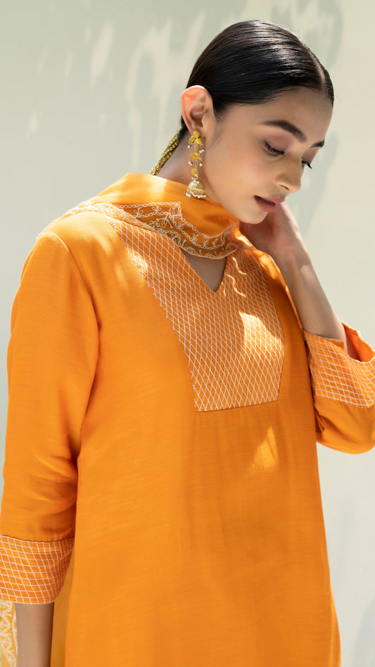 Seher Asymmetrical Kurta Set (Burnt Orange)