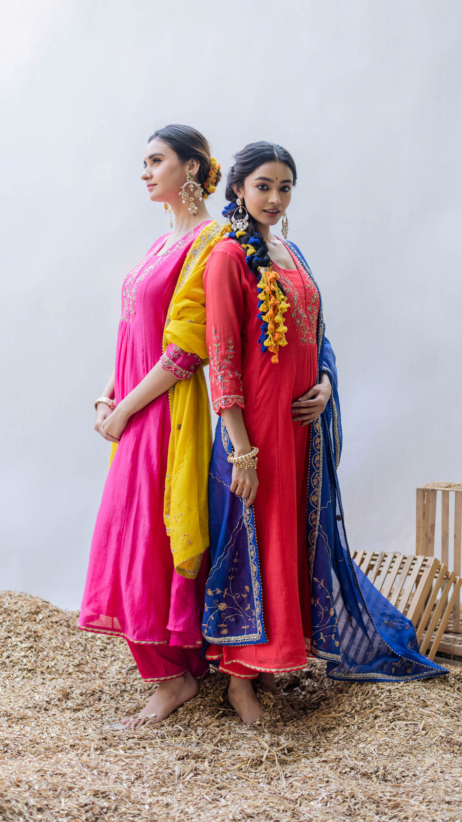Leila Mul Chadneri A-line Kurta Set in Surkh
