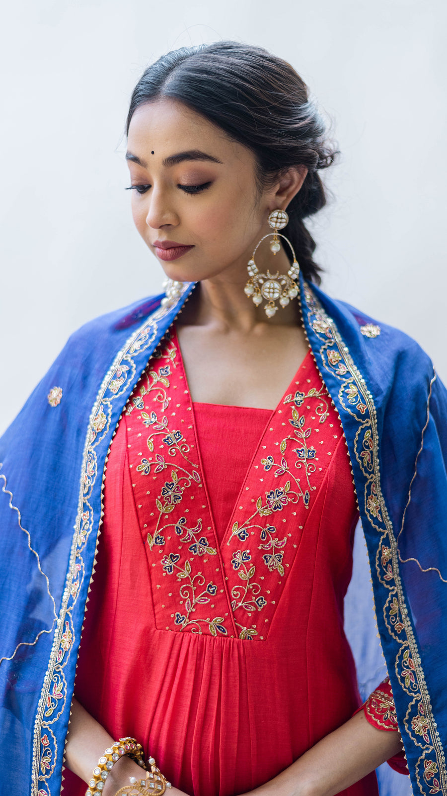 Leila Mul Chadneri A-line Kurta Set in Surkh