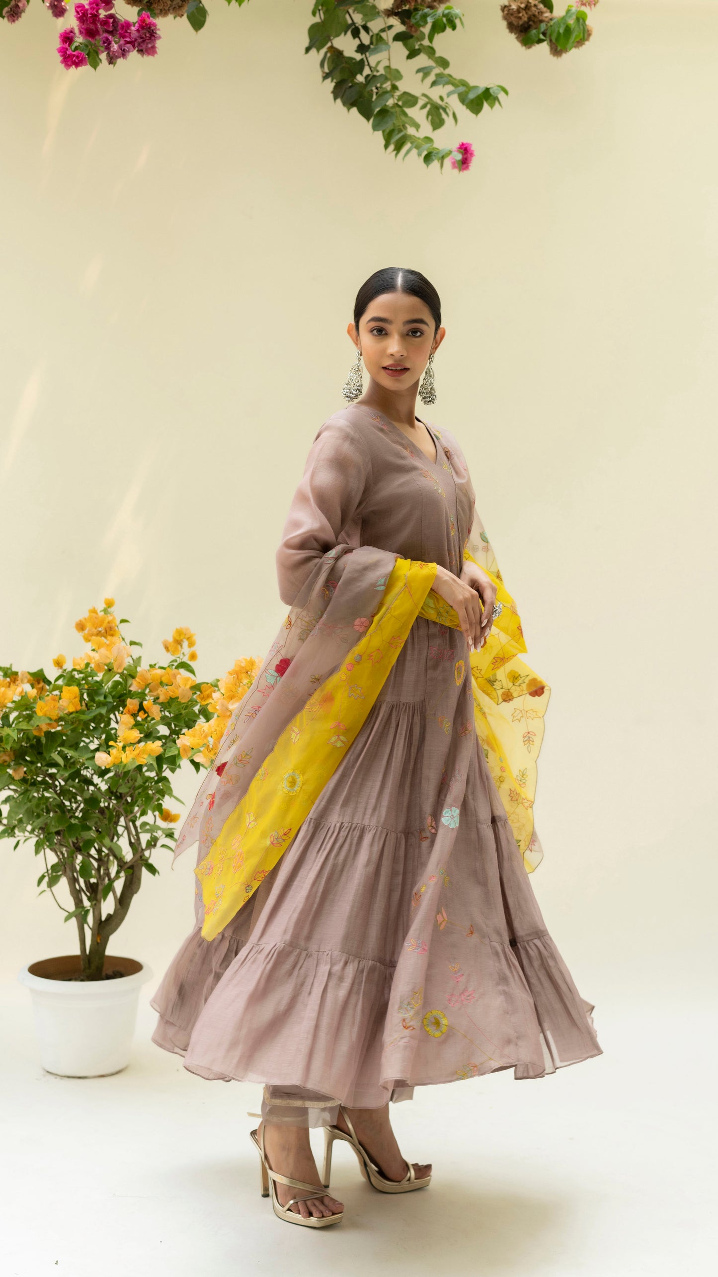 Soch Side-gather Anarkali Set (Camel Brown)