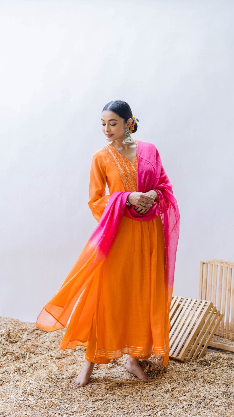 Aqsa Aline Kurta Set (Narangi)