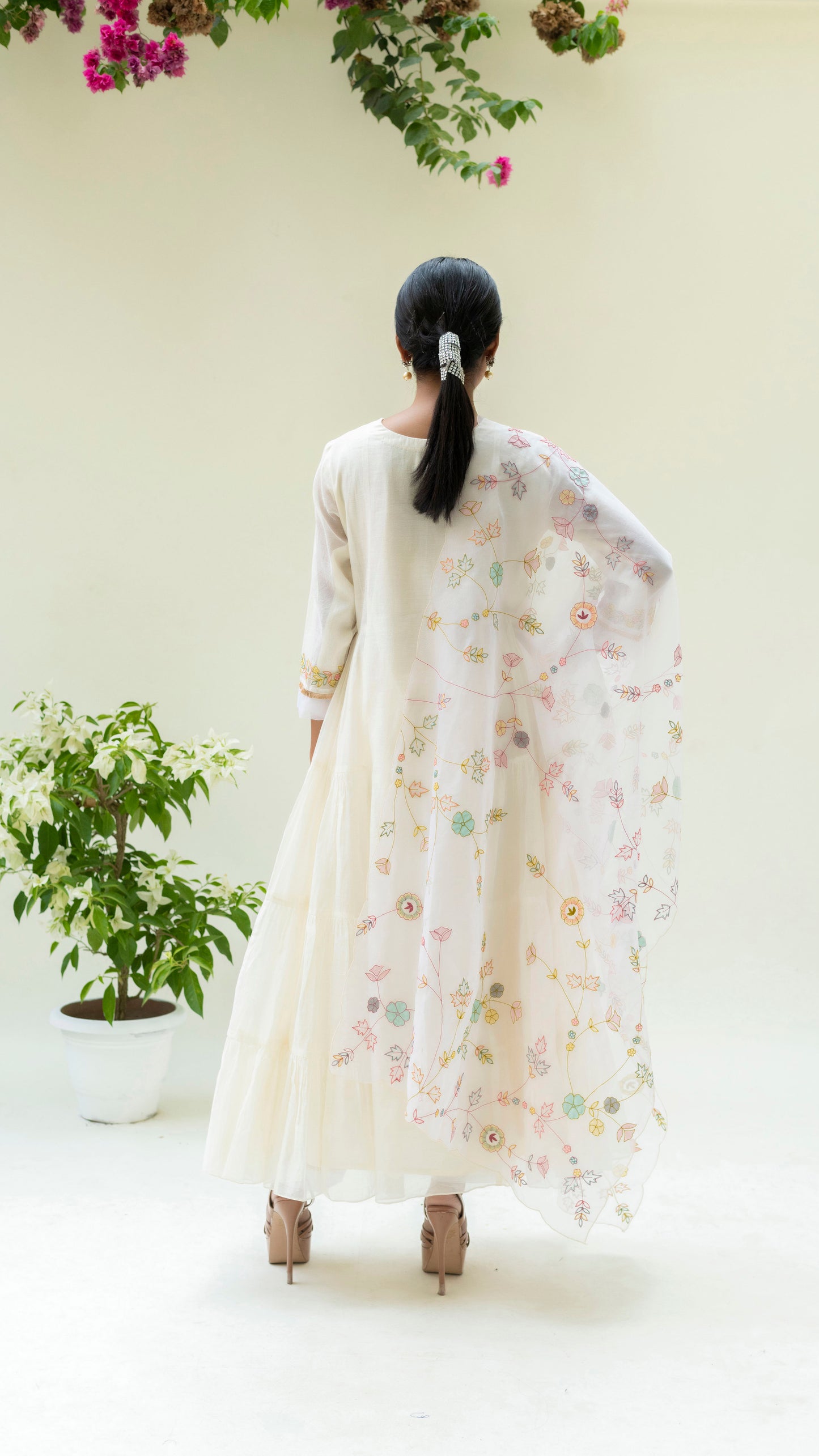 Soch Side-gather Anarkali Set (Pearl White)