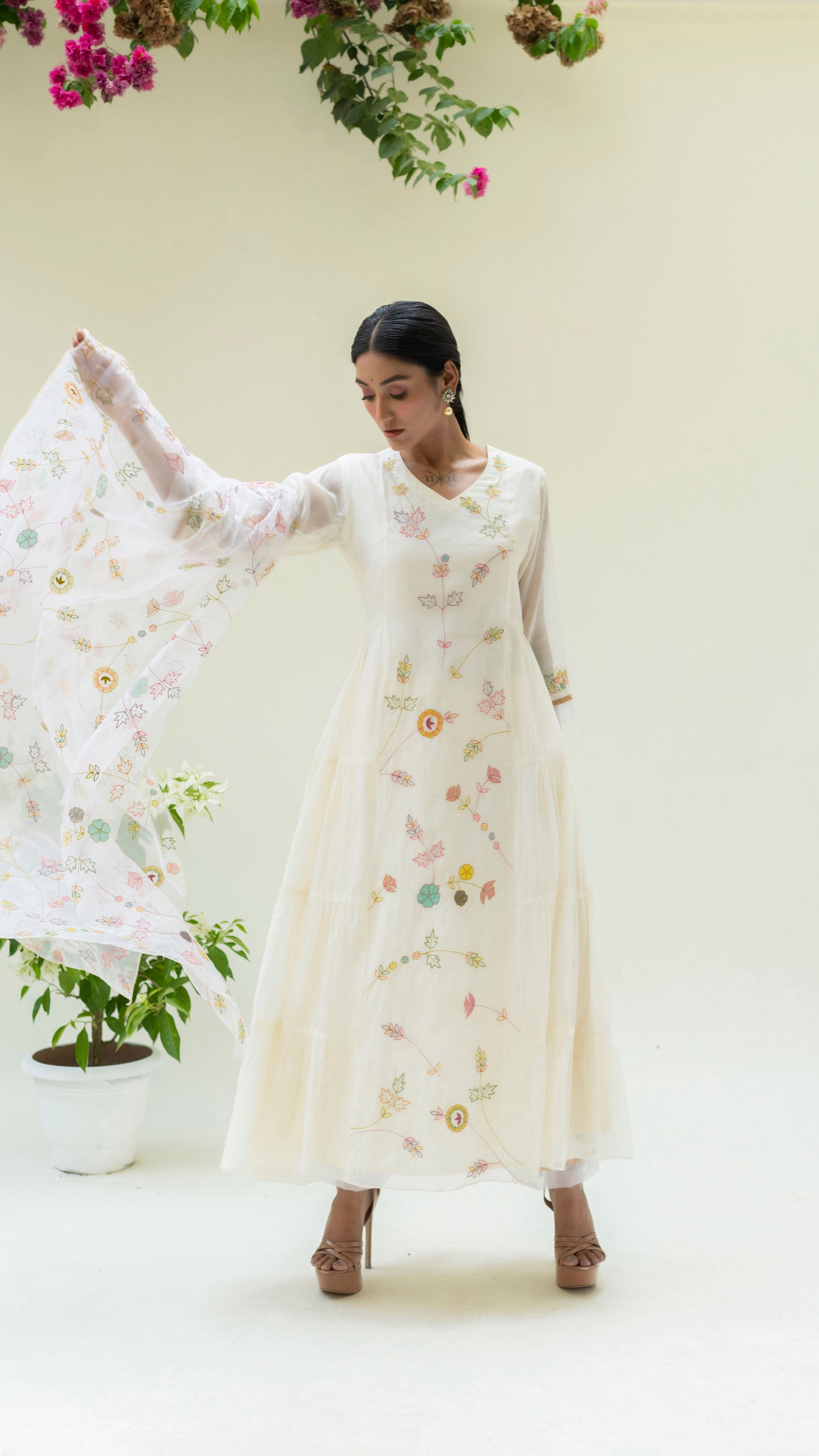 Soch Side-gather Anarkali Set (Pearl White)
