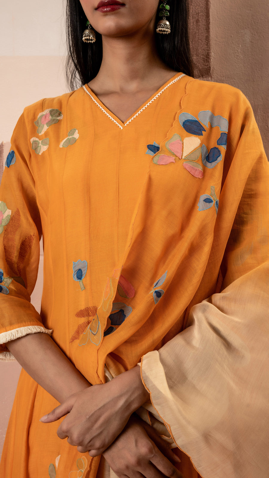 Frida Mul Chanderi Anarkali Set in Orange