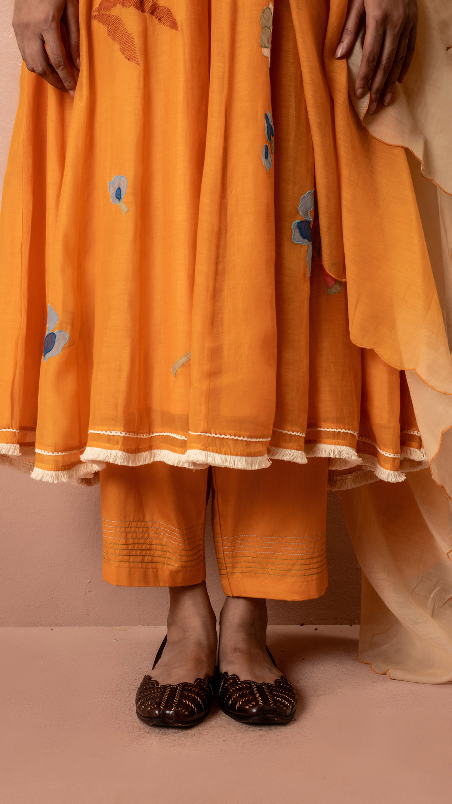 Frida Mul Chanderi Anarkali Set in Orange