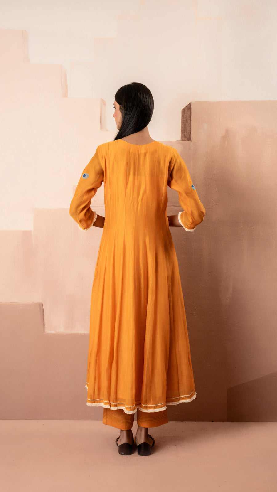 Frida Mul Chanderi Anarkali Set in Orange