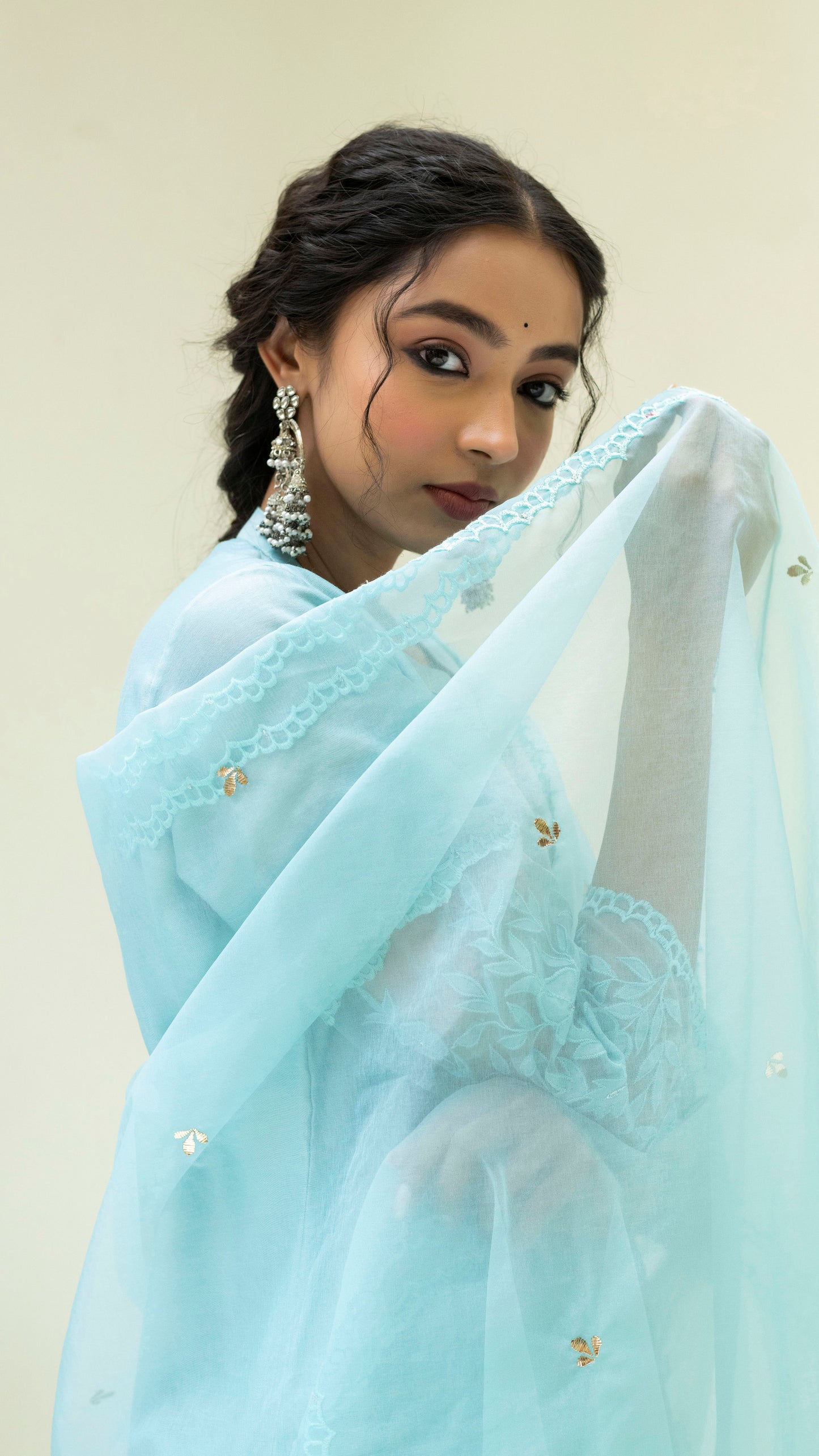 Reverse Applique Kurta Set (Turquoise Blue)