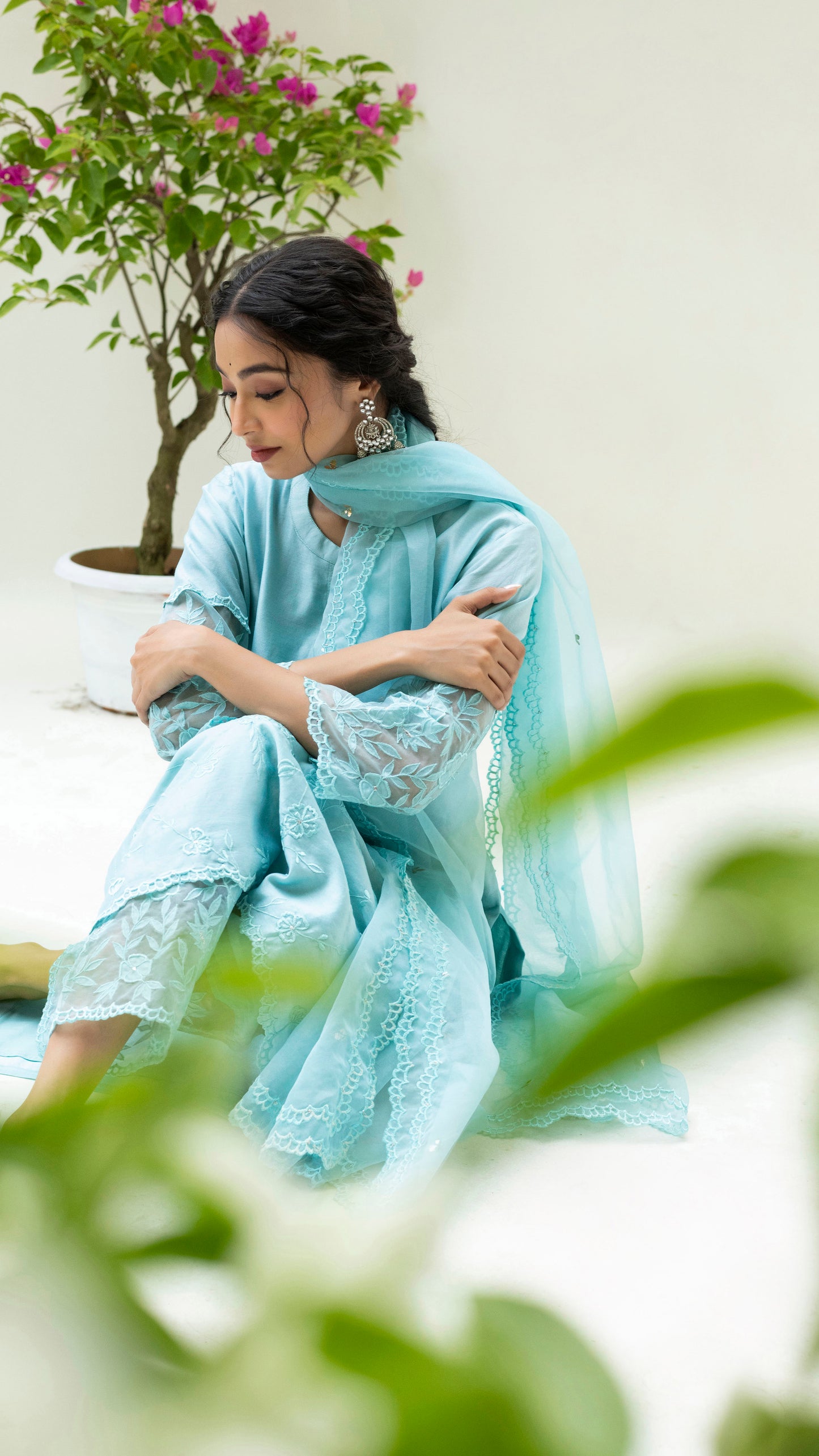 Reverse Applique Kurta Set (Turquoise Blue)