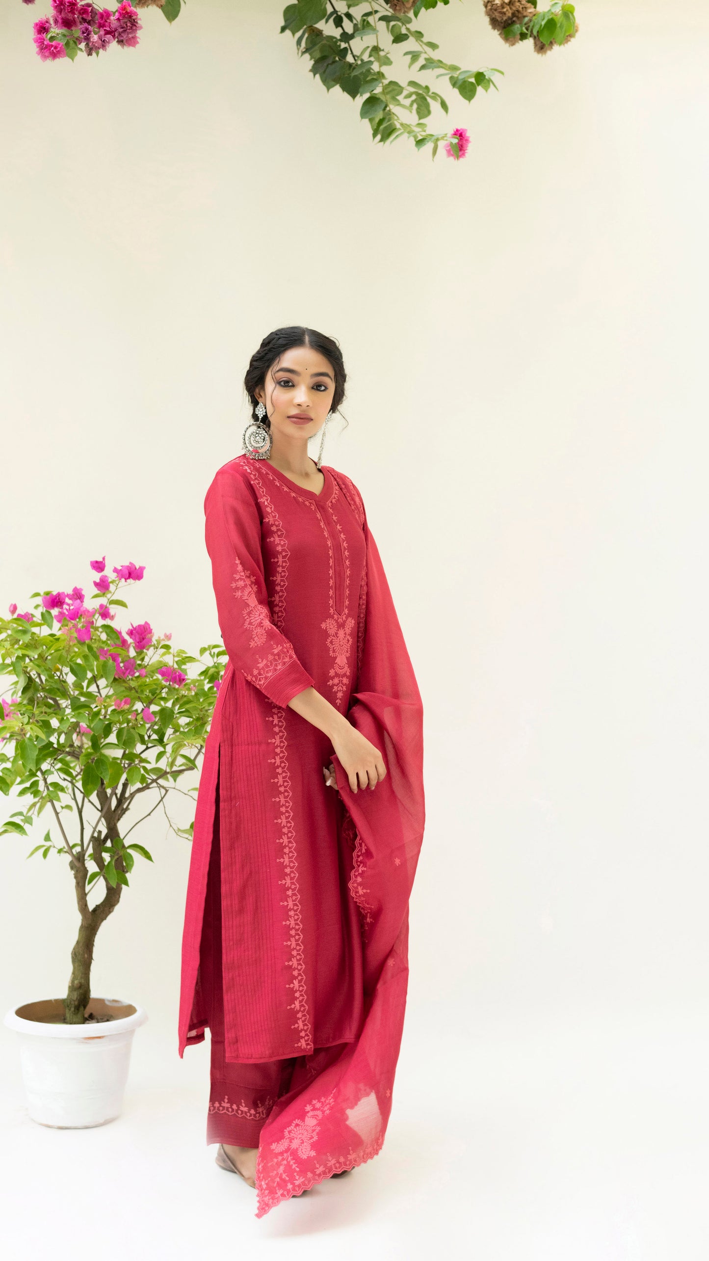 Parchhai Kurta Set (Dusty Red)