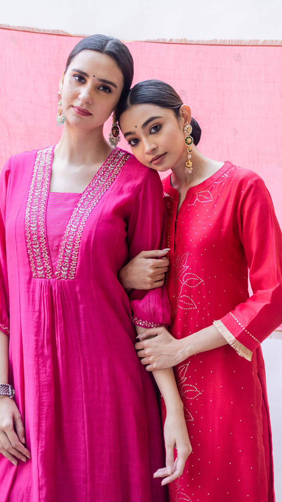 Yara Mul Chadneri A-line Kurta Set in Rani