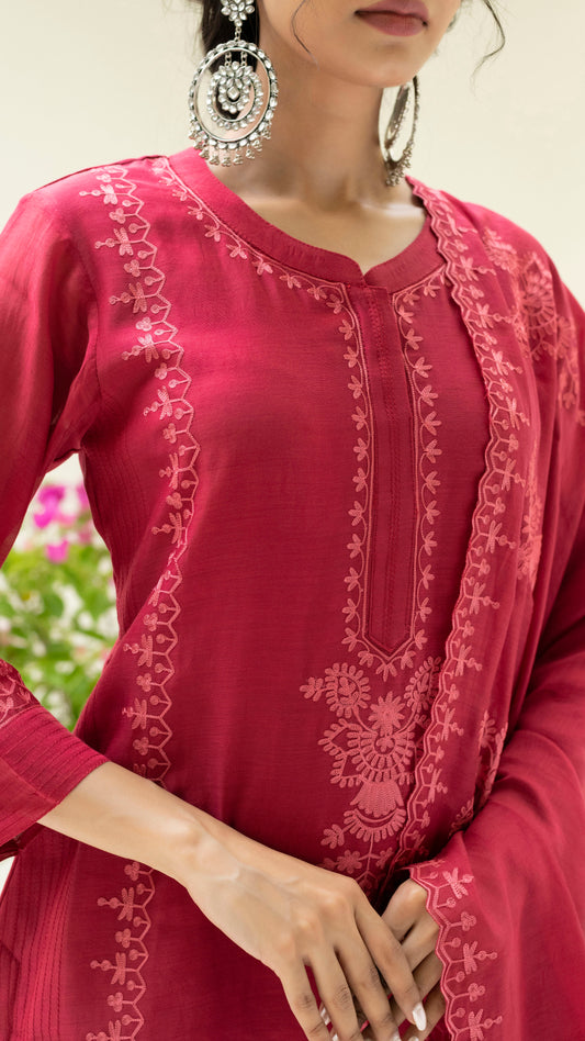 Parchhai Kurta Set (Dusty Red)