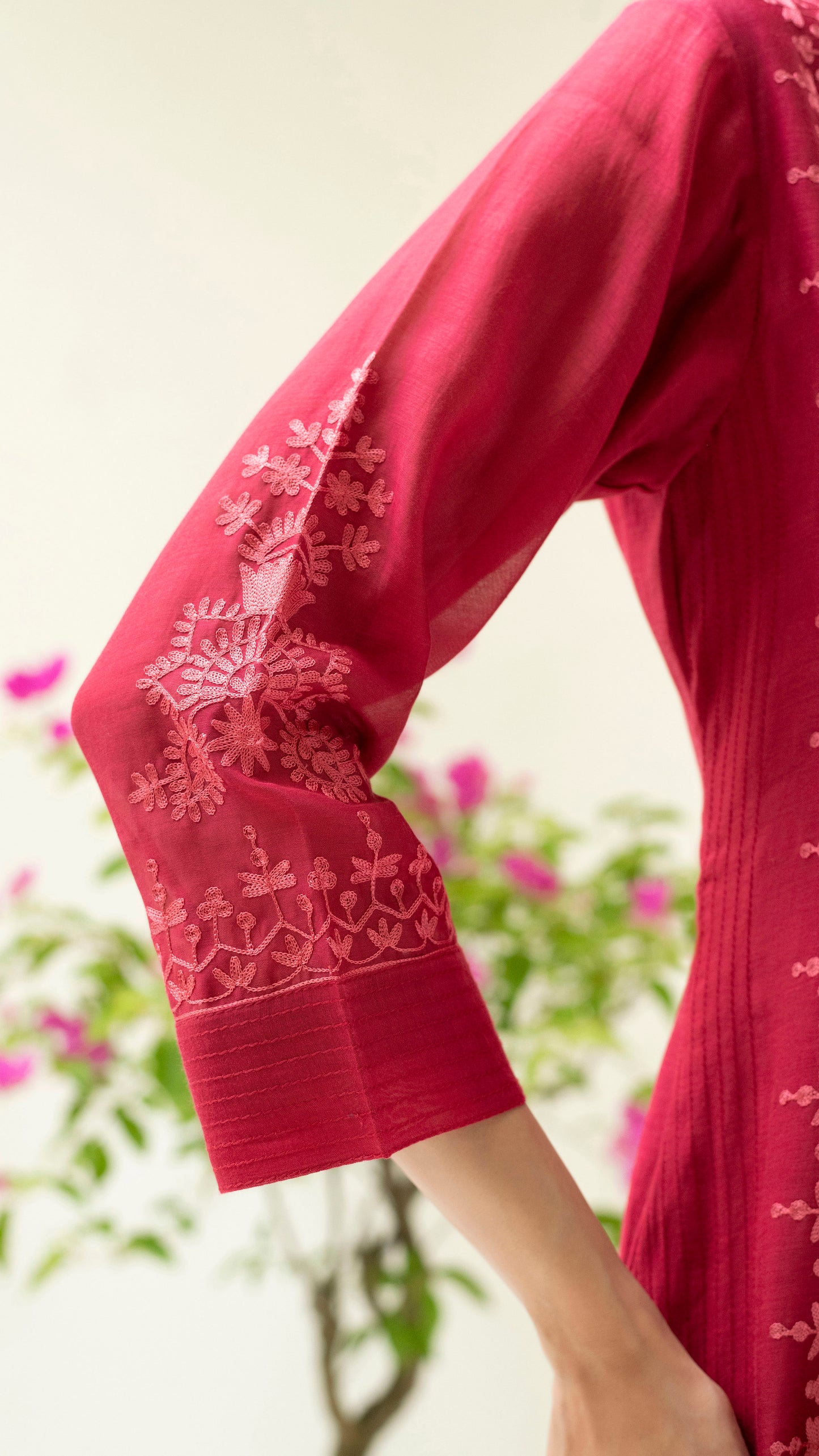 Parchhai Kurta Set (Dusty Red)