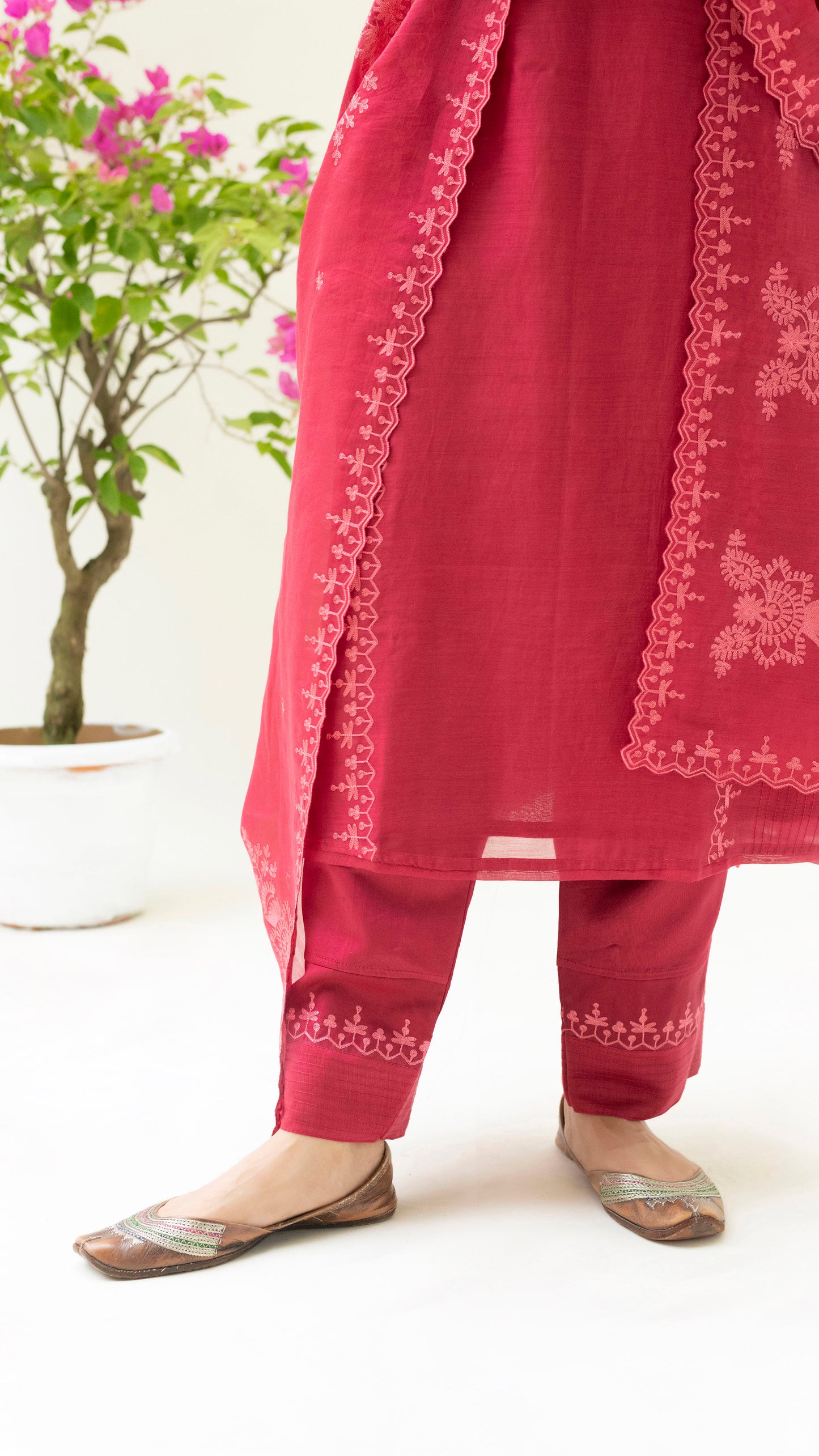 Parchhai Kurta Set (Dusty Red)