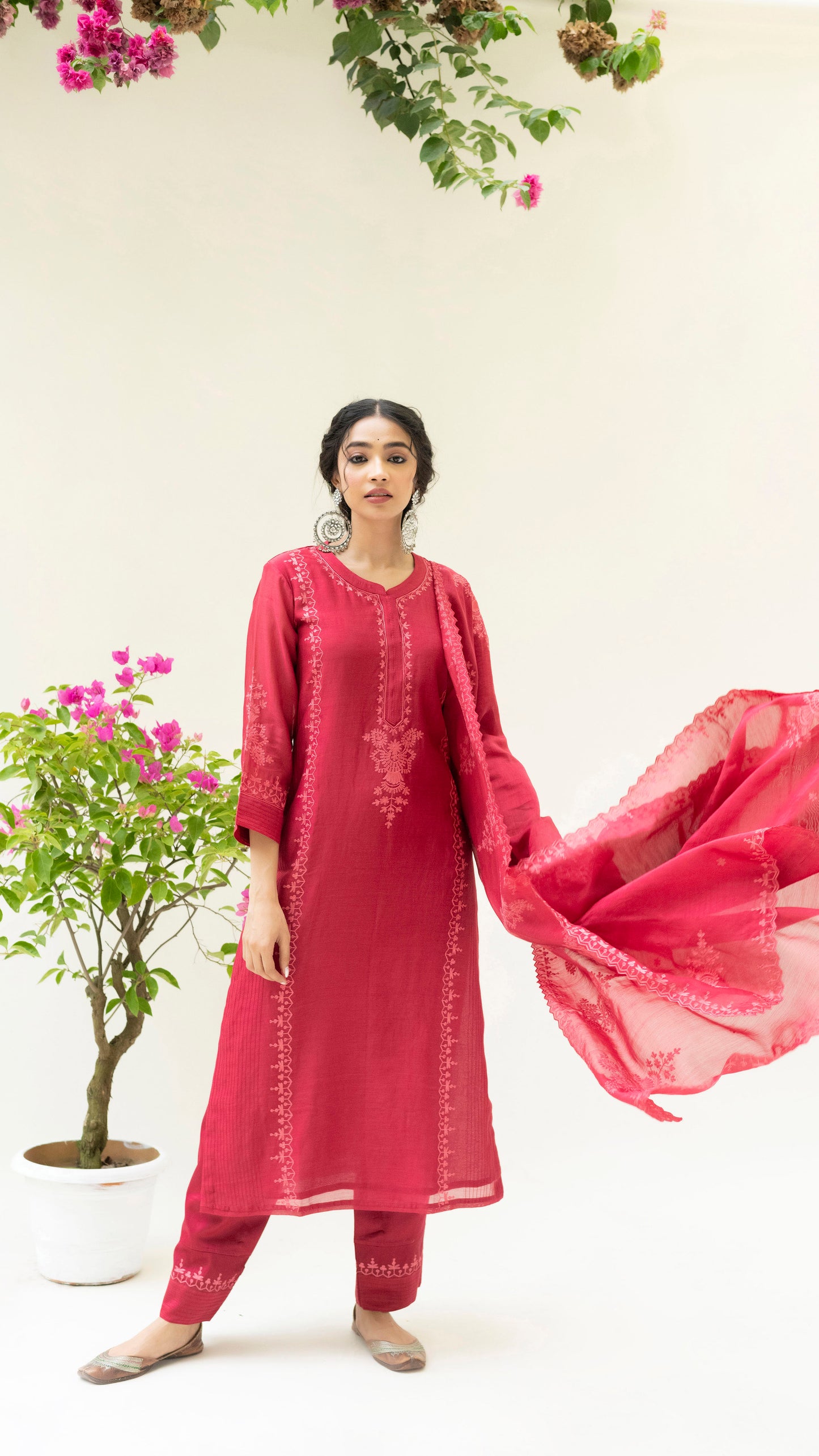 Parchhai Kurta Set (Dusty Red)