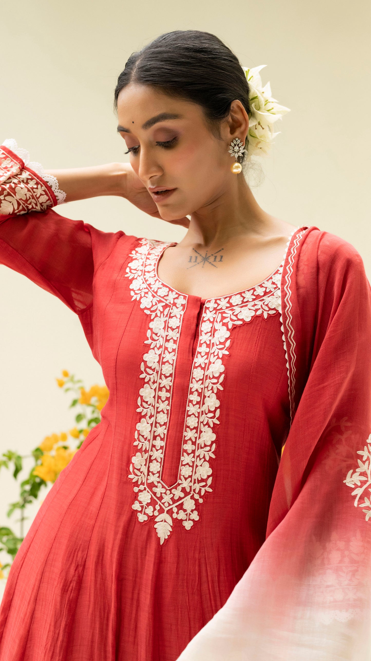 Parchhai Anarkali Set (Berry Red)
