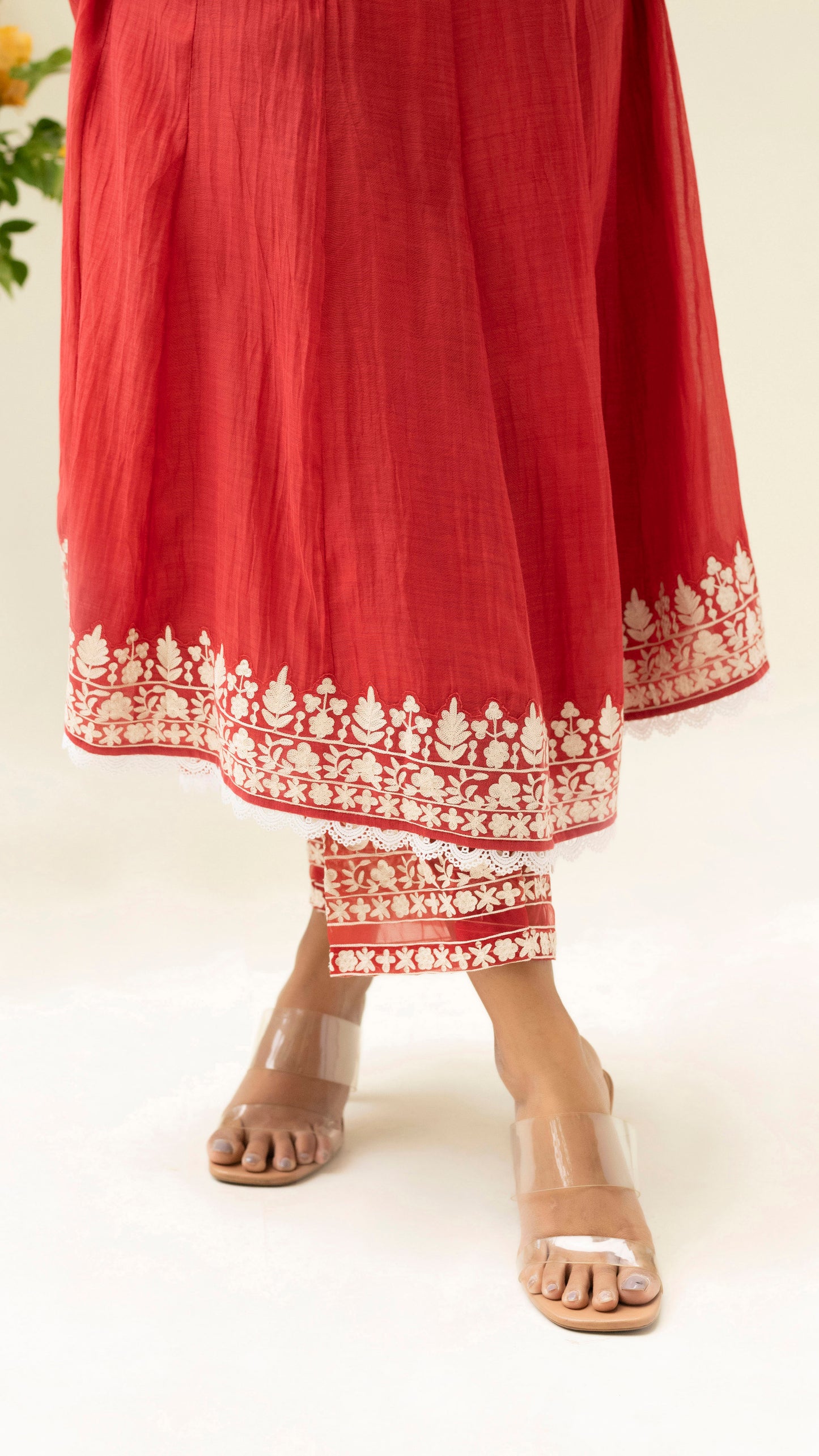 Parchhai Anarkali Set (Berry Red)