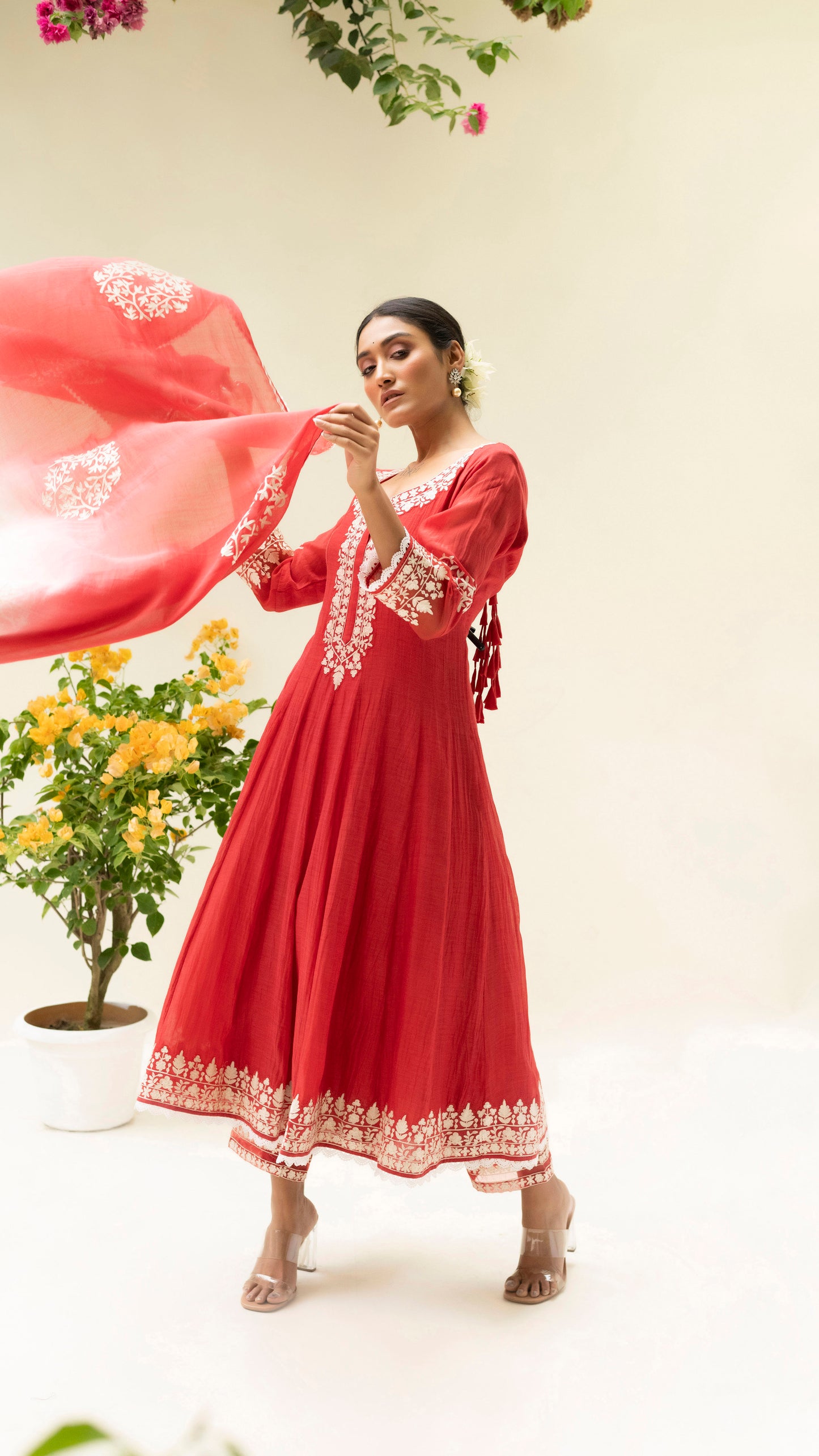 Parchhai Anarkali Set (Berry Red)