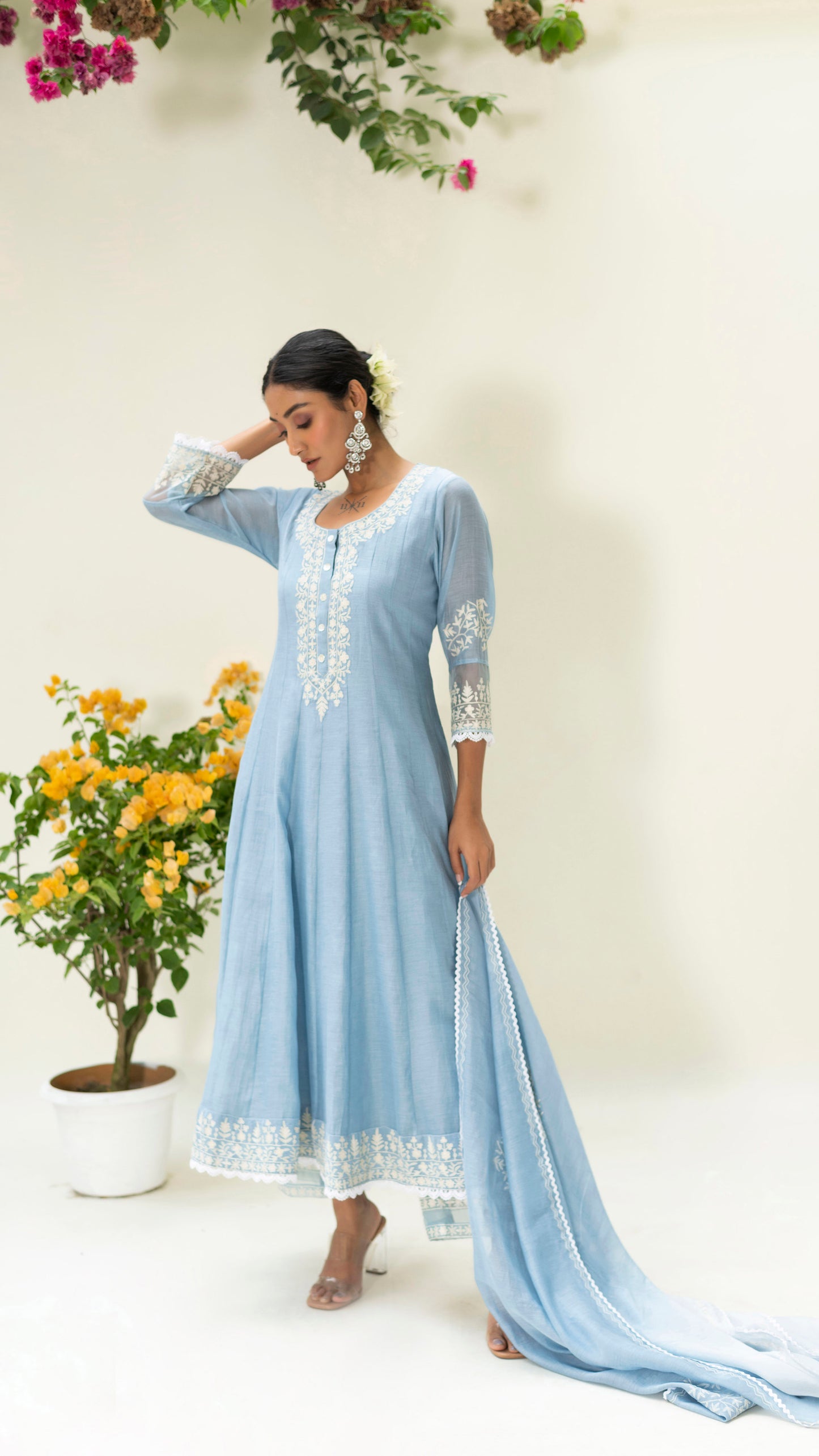 Parchhai Anarkali Set (Iceberg Blue)