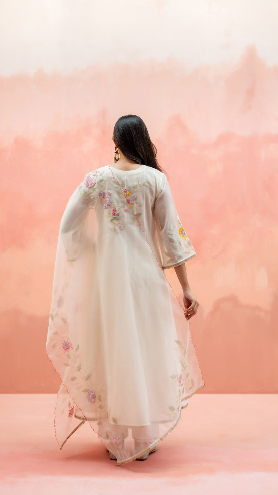 Pari Anarkali Set in Pearl White