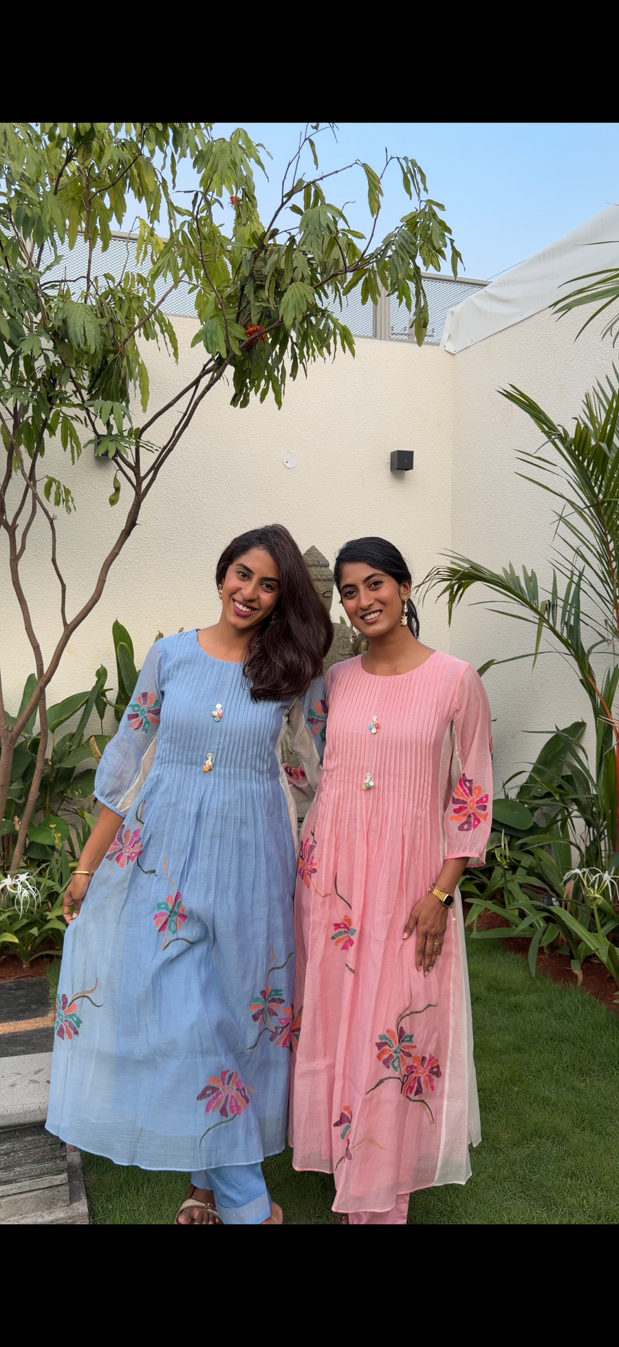 Meher Mul Chanderi Tunic Set in Blue