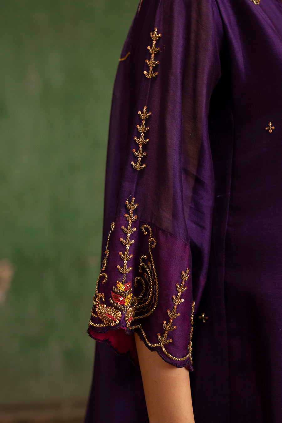 Piroi Silk Chanderi Anarkali Set in Jamuni