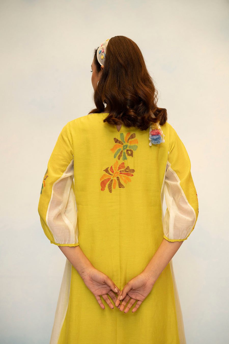 Meher Mul Chanderi Tunic Set in Olive Yellow