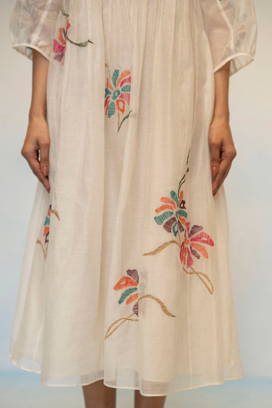AM by Anita Mittal Noor Meher Off-White Mul Chanderi Tunic with Butter Cotton Pant with Cord Embroidery
