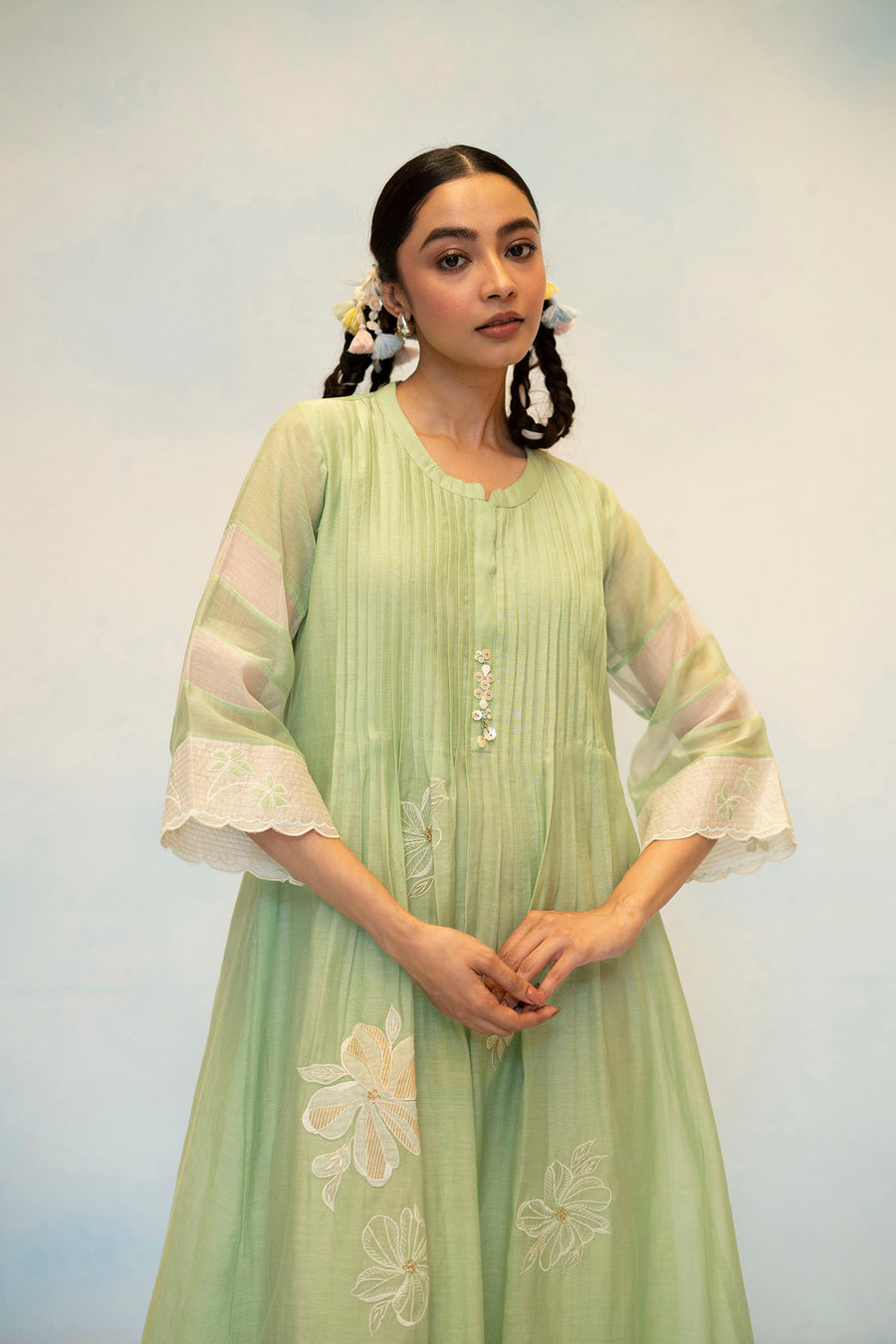 Zara Mul Chanderi Tunic Set in Sage Green